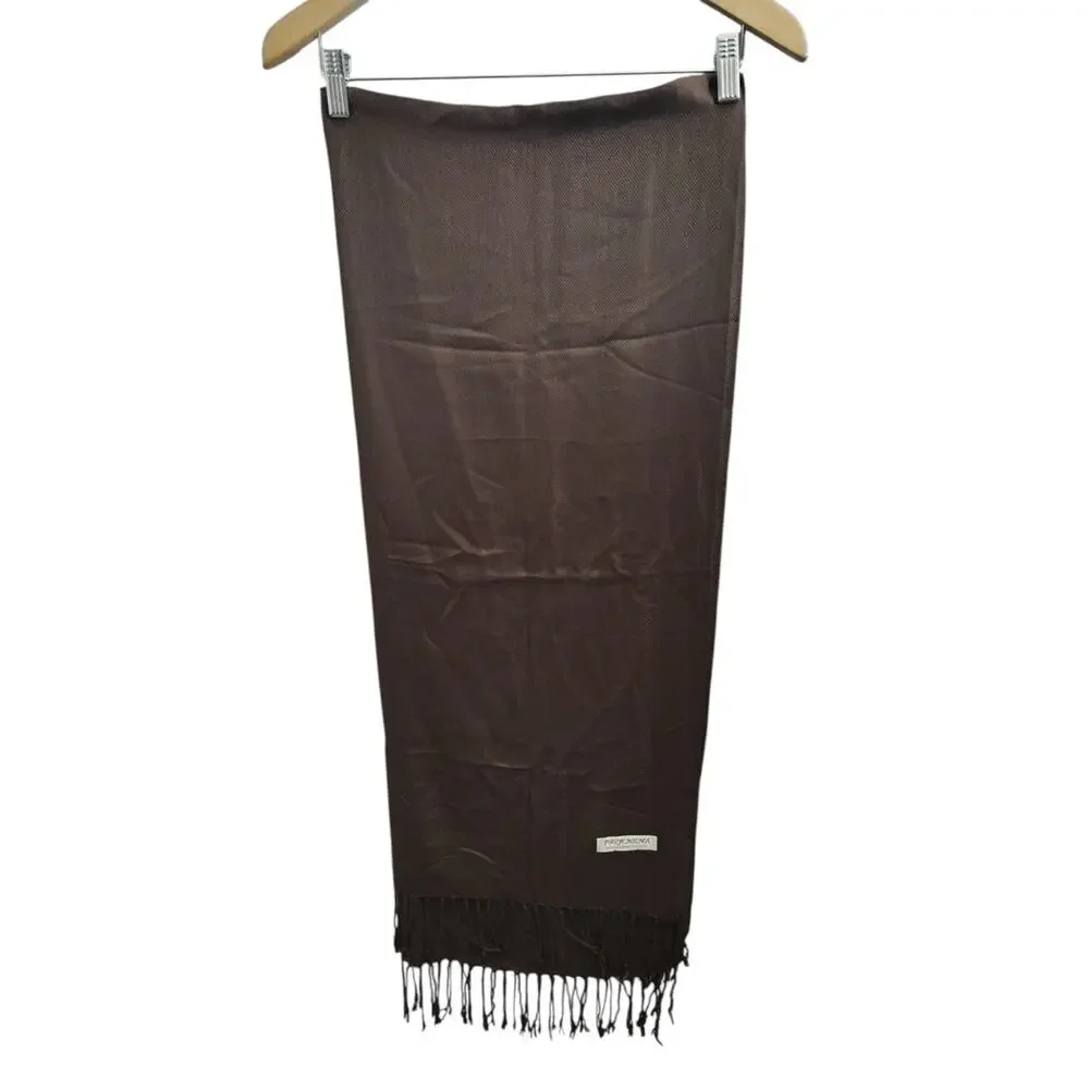 70% Pashmina 30% Silk Brown Fringe Scarf Soft Wrap Shawl Neutral Luxury Scarf